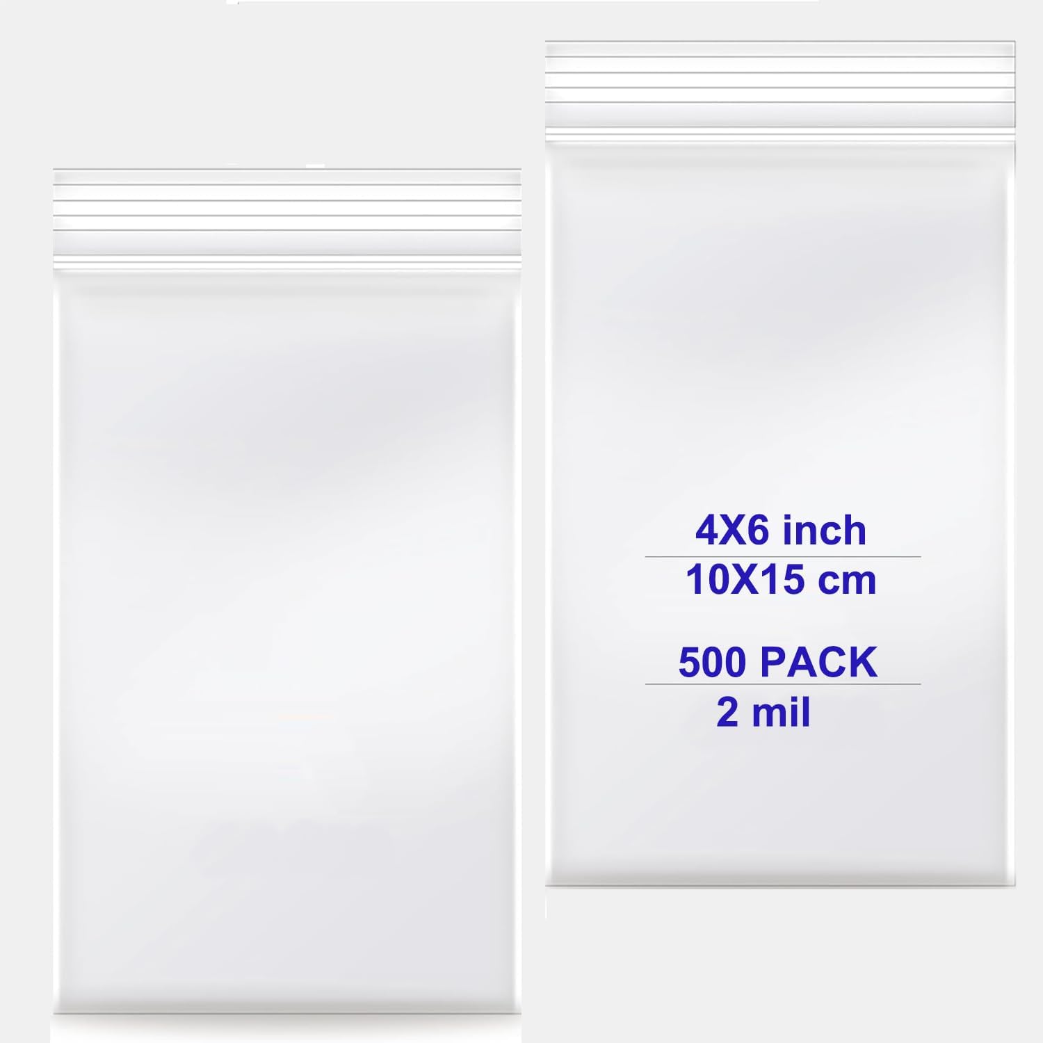 Clear Resealable Zip Bags 4"x6", 2 Mil LDPE, 500 Pack — Reclosable Poly Bags for Jewelry, Samples, Vitamins, Candy, Storage & Shipping (500pcs(4X6in)) - Image 2