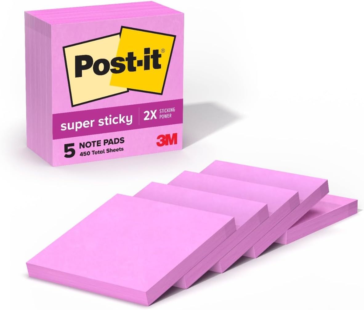 Post-it Super Sticky Notes, 5 Sticky Note Pads, 3 x 3 in., School Supplies, Office Products, Sticky Notes for Vertical Surfaces, Monitors, Walls and Windows, Tropical Pink - Image 2