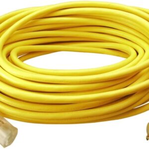 Southwire Outdoor Extension Cord – Durable Vinyl Jacket for For Farm, Ranch & Workshop – Lighted End With Reinforced Blades – SJTW, Yellow – 12 Gauge, 3 Prong – 50 Feet