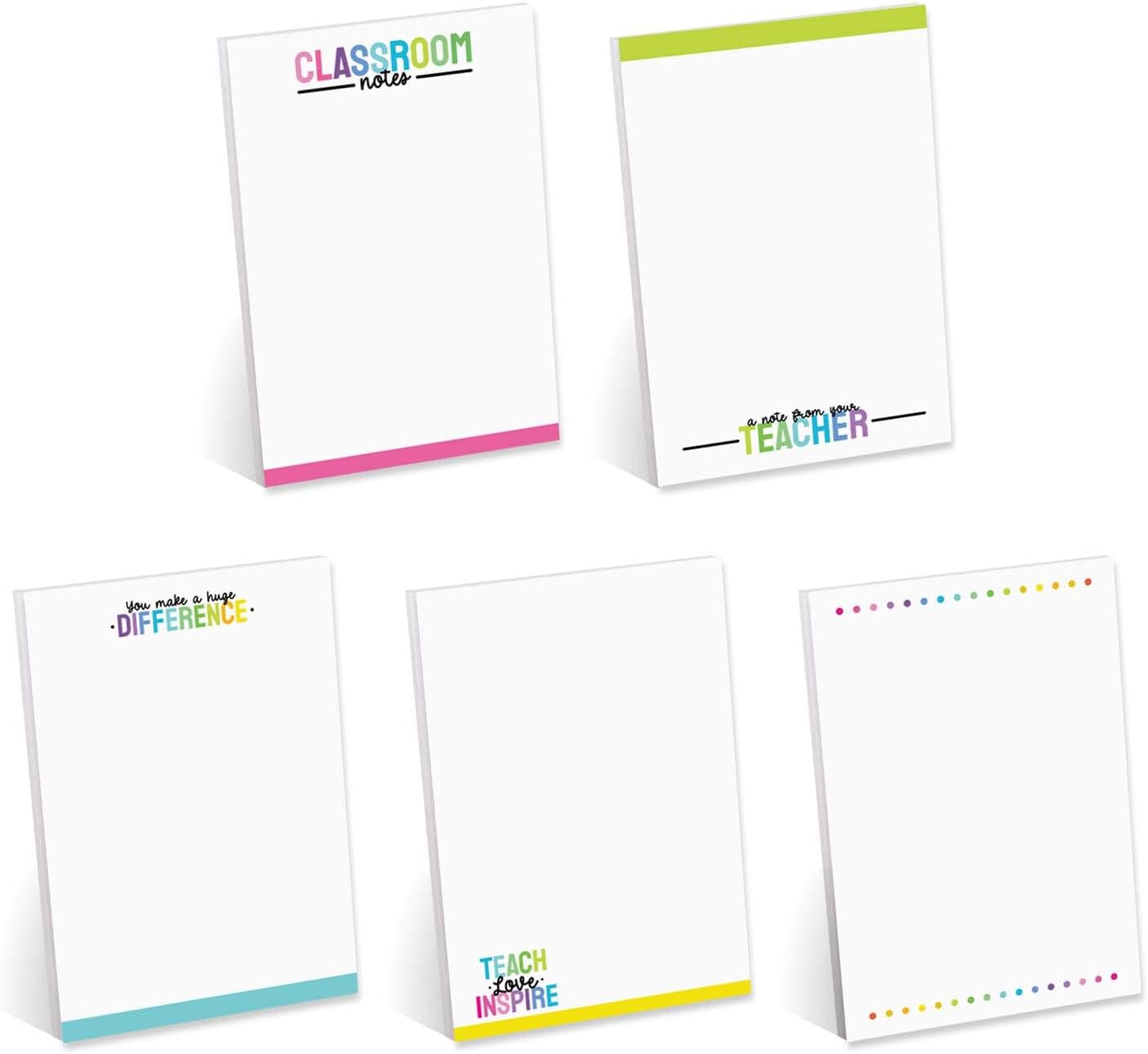 Gotcha Covered Notebooks Colorful Teacher Sticky Note Pads / 4" x 6" Repositionable Classroom Sticky Notes / 50 Sheets Per Pad/Set Of 5 Designs/Made In USA