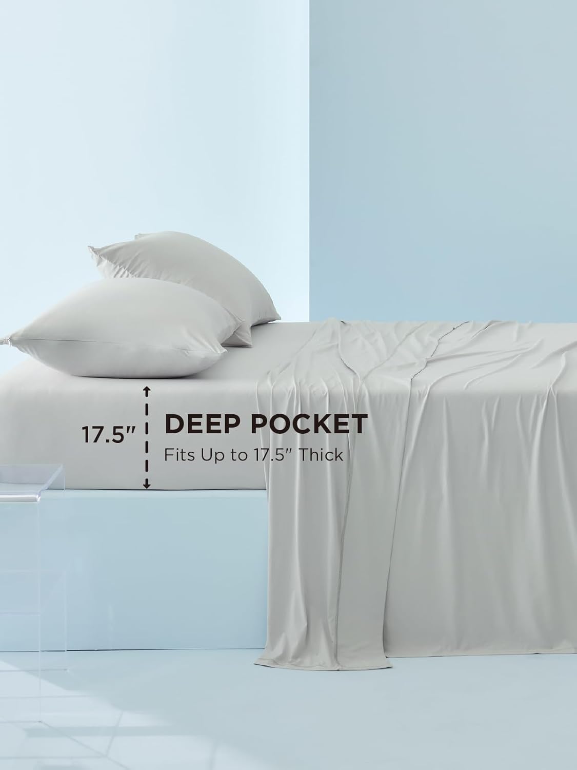 Bedsure Cooling Sheets King Size, Cooling Bed Sheets for Hot Sleepers, Chill Cool Sheet, Deep Pocket Up to 18 Inches, Soft & Breathable King Size Sheets Set, 4 Pieces, Grey - Image 7