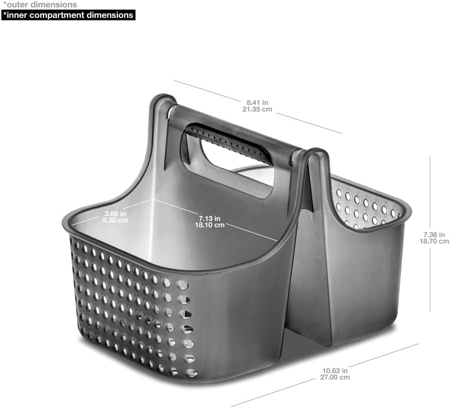 madesmart Premium Portable Shower Caddy, Hold Soap, Shampoo, Hair Supplies and Beauty Products, Cleaning Supplies Organizer for Home, Dorm, Plastic Shower Tote, Soft Handle, Smoke - Image 7