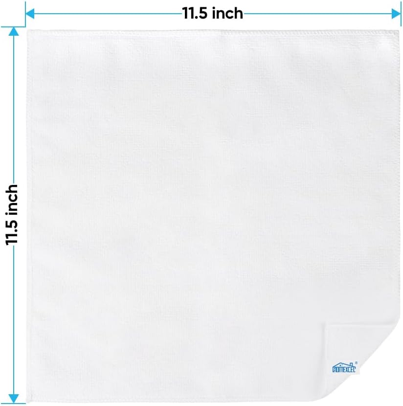 HOMEXCEL White Microfiber Cleaning Cloth, 12 Pack Premium Microfiber Towels for Cars, Lint Free, Scratch-Free, Highly Absorbent, Reusable Cleaning Rags for Car, Household, Kitchen, Window, 11.5"X11.5" - Image 7