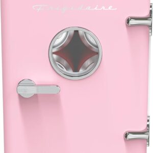 Frigidaire Retro 9-Can Mini Personal Fridge Portable Cooler for Car, Office, Bedroom, Dorm Room, or Cabin, 11.8″ D x 7.1″ W x 10.1″ H, PINK