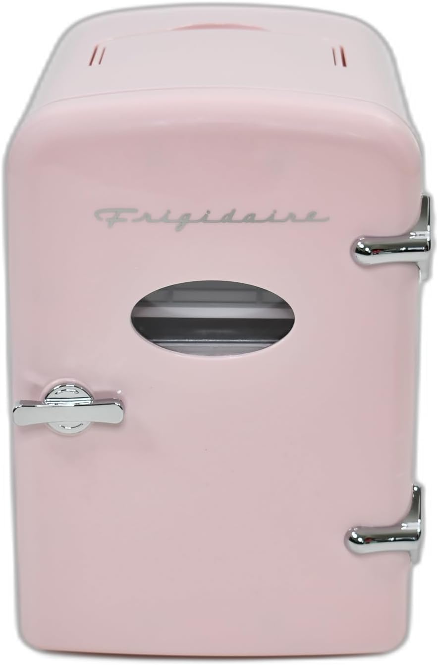Frigidaire Pink Mini Personal Fridge Cooler, 1 Gal Capacity fits Six Cans, Includes Plugs for Home Outlet & DC Charger - 9.84" D x 7.09" W x 10.35" H - Image 2