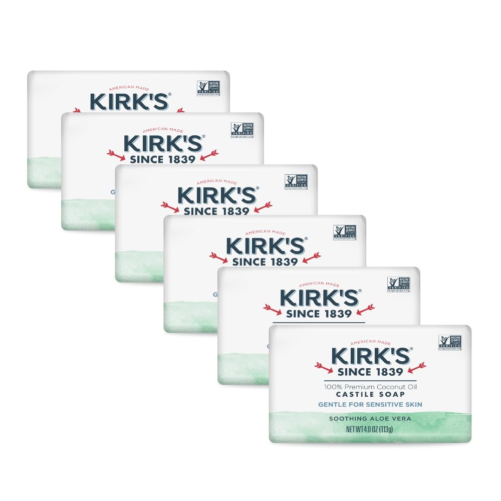 Kirk's Castile Bar Soap, Aloe Vera - Clinically Tested, Safe for Sensitive Skin with Coconut Oil, Vegan and Non-GMO - 4 oz Bars, 6 Pack - Image 2