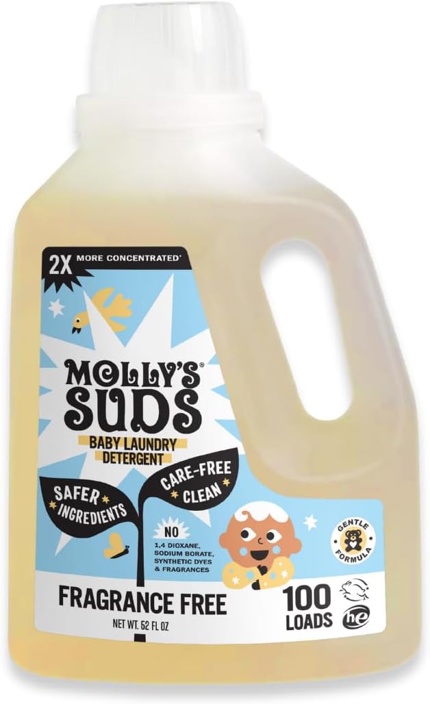 Molly's Suds Baby Liquid Laundry Detergent | Removes Formula, Poop & Spit-Up Stains | Extra Gentle for Infants, Babies, Toddlers (Fragrance Free, 100 Loads) - Image 2
