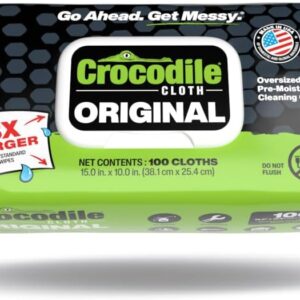 Crocodile Cloth Original Cleaning Wipes, Heavy-Duty Multi-Surface Hand & Tool Wipes, Water-Based, Safe on Skin, 100 Count, 15 x 10 Inch