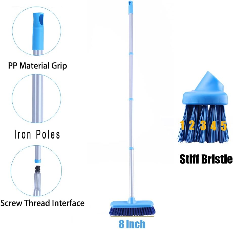 YONILL Deck Brush with Long Handle - Floor Scrub Brushes for Cleaning Shower, Stiff Bristle Scrubbing Brush, 50" Floor Scrubber Brush for Bathroom, Bathtub, Tub, Tile Floors, Garage and Patio - Image 4