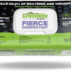 Crocodile Cloth Fierce Disinfectant Wipes – 80 Count 15″ x 10″ Multi-Surface Disinfecting Cleaning Cloths For Kitchens, Bathrooms, Offices & Schools