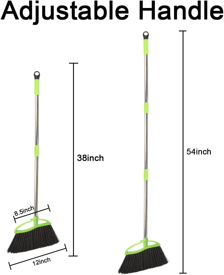 Soft Bristles Green Angle Broom with Long Handle Indoor Sweeping Broom for Home Kitchen Hardwood Floor Cleaning - Image 3