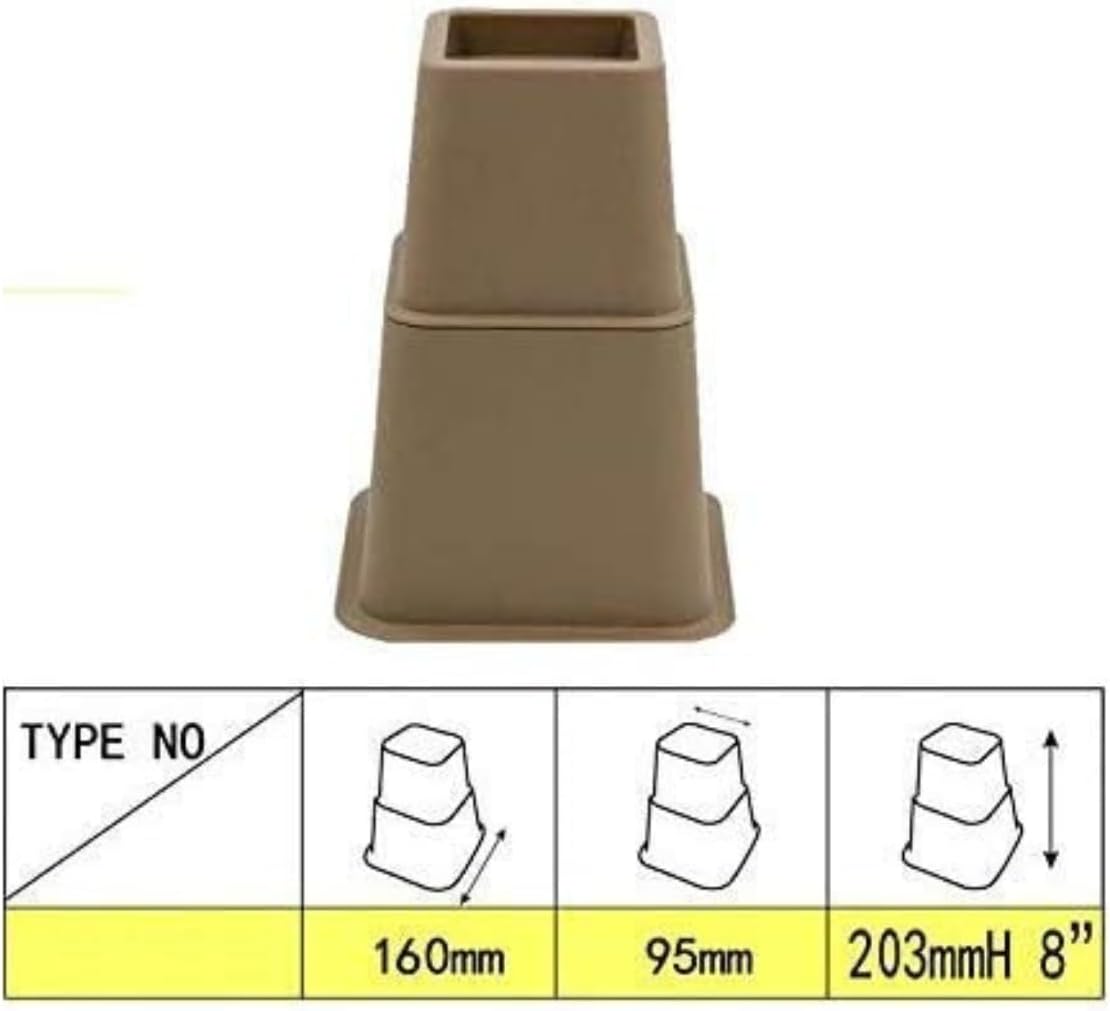 HomeRoots Adjustable Bed Risers and Furniture Risers, Heavy Duty Plastic Table Risers 3", 5" or 8" Furniture Riser for Bed and Sofa | Holds up to 1300LB Weight | Brown Color | Set of 4 Desk Risers - Image 5