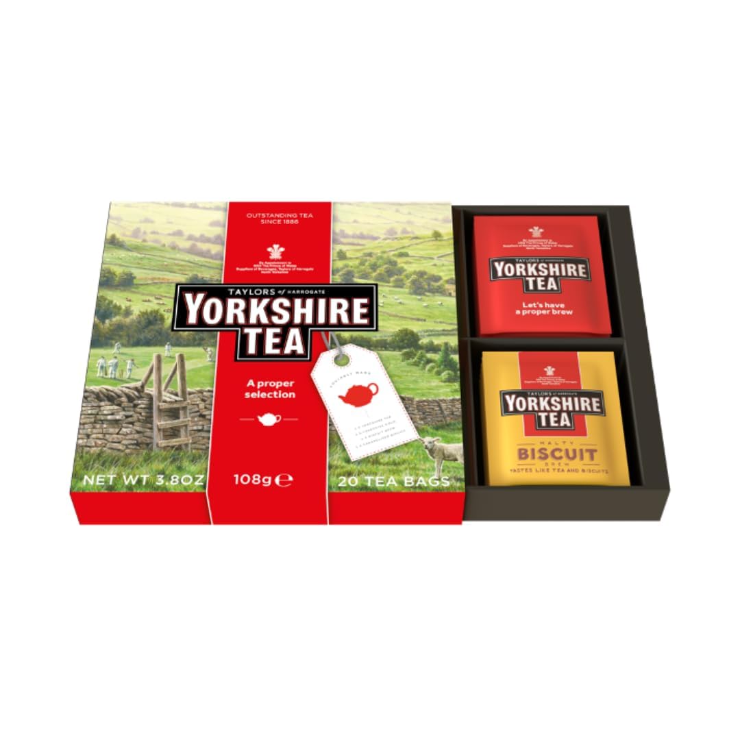 Yorkshire Tea Assorted Teas Sampler, Variety Gift Box, Individually Wrapped Bags, 20 Count (Pack of 1), Gold, Red, Caramelised & Malty Biscuit Brews, Caffeinated, Enjoy Hot or Iced, 20 Teabags - Image 2