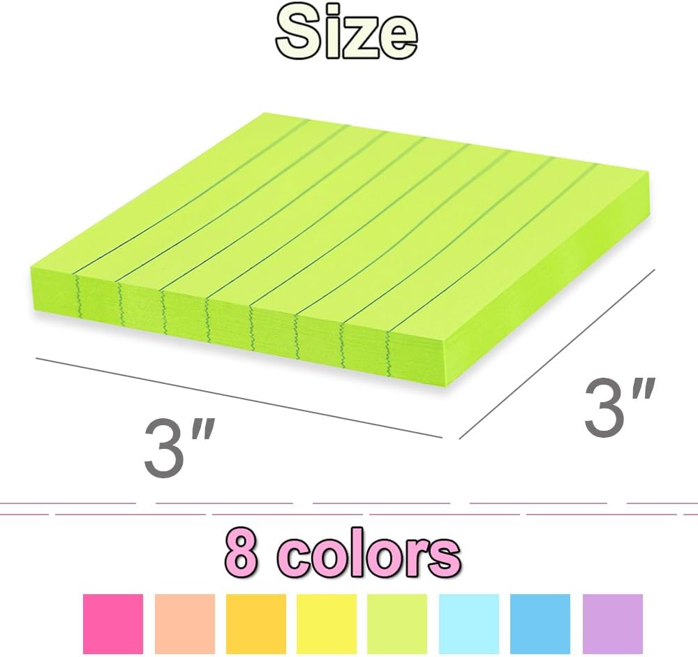 (16 Pack) Lined Sticky Notes 3x3 in Ruled Stickies Super Sticking Power Memo Pads Bright Colors, Post on Windows Doors,Recyclable,Easy to Write on - Image 3