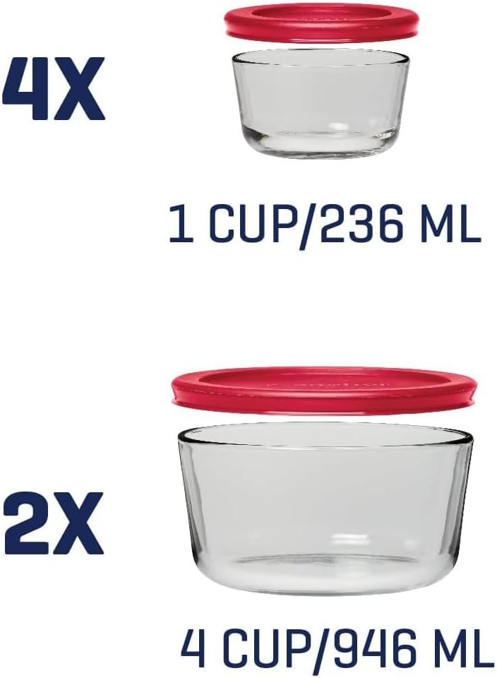 Anchor Hocking 12 Piece Glass Storage Containers with Lids (6 Glass Food Storage Containers & 6 Red SnugFit Lids) - Image 5