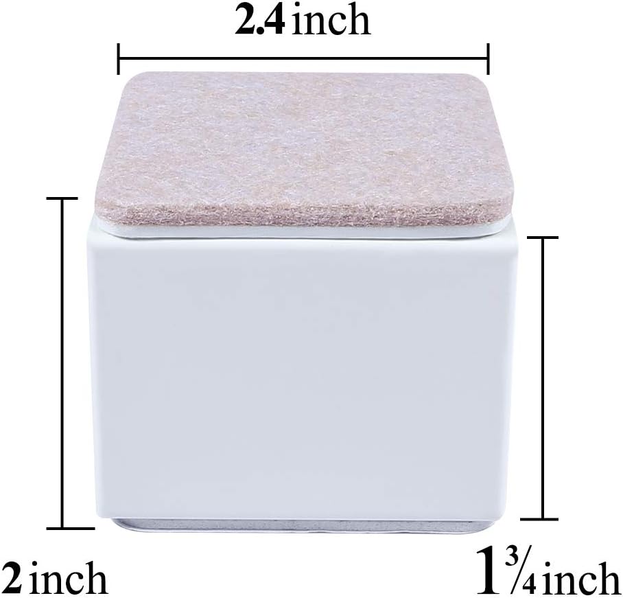 Ezprotekt 2 Inch Bed and Furniture Risers, Heavy Square Chair Sofa Couch Tables Risers, Width 2.4"-Adds 2" Height, Supports 20,000 lbs, Solid Steel Won't Crack & Scratch Floors (White, 4 Pack) - Image 3