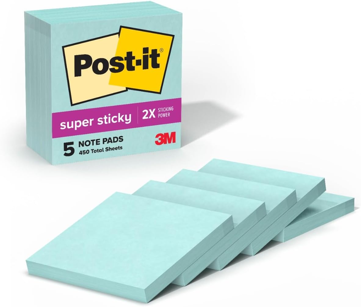 Post-it Super Sticky Notes, 5 Sticky Note Pads, 3 x 3 in., School Supplies, Office Products, Sticky Notes for Vertical Surfaces, Monitors, Walls and Windows, Fresh Mint - Image 2