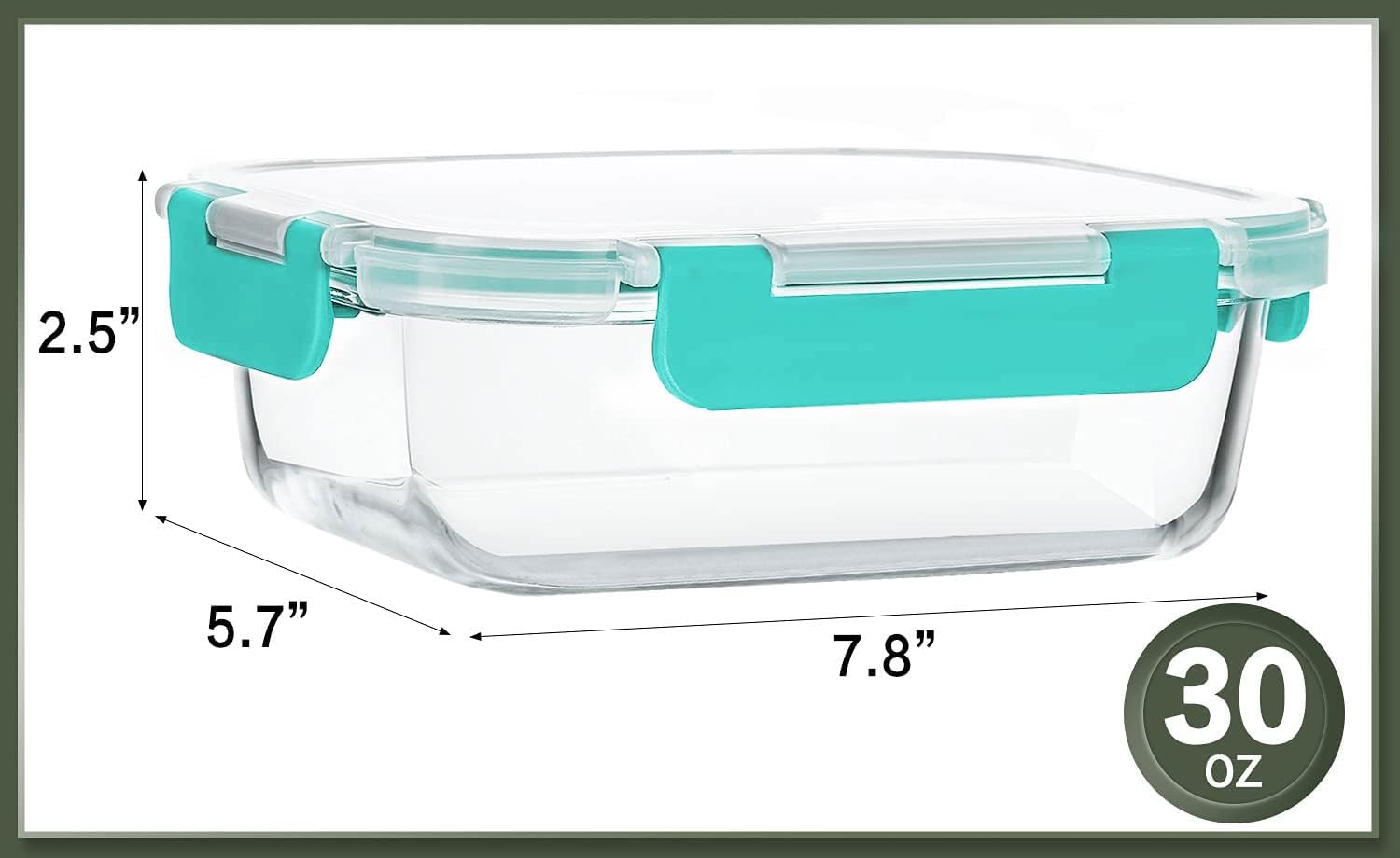 KOMUEE 10 Packs 30 oz Glass Meal Prep Containers,Glass Food Storage Containers with Lids,Airtight Lunch Bento Boxes, Microwave, Oven, Freezer and Dishwasher,Green - Image 3