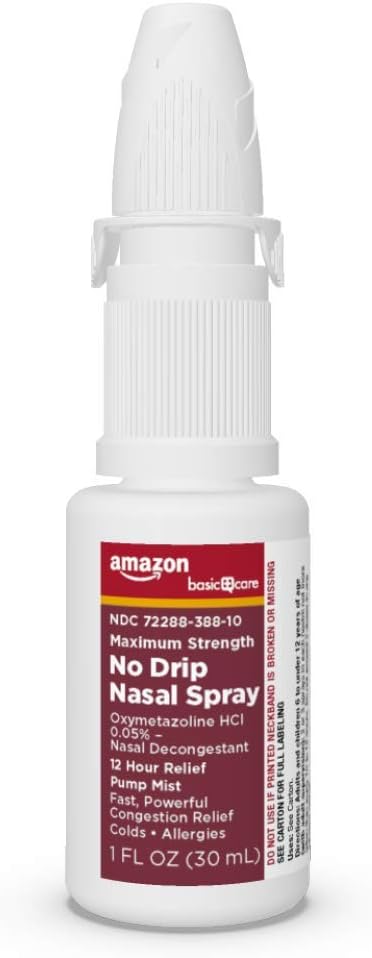 Amazon Basic Care No Drip Nasal Spray, 12 Hour Maximum Strength Nasal Decongestant, Oxymetazoline HCl, Fast-Acting Sinus Pressure Relief, 1 fl oz (Pack of 1) - Image 7