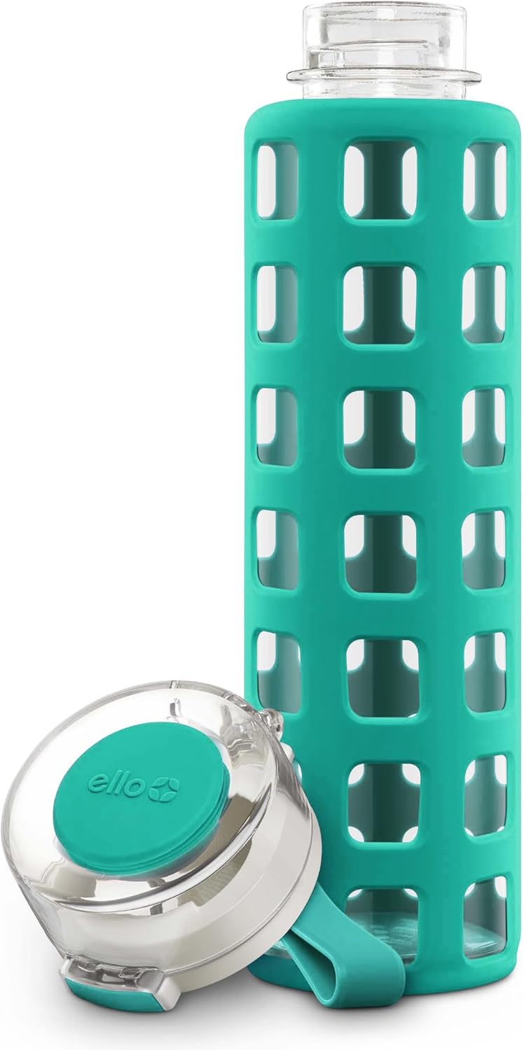 Ello Syndicate 20oz Reusable Glass Water Bottle with One-Touch Leak Proof Flip Lid and Protective Non-Slip Silicone Sleeve and Carry Loop for Coffee, Tea and Water, BPA-free, Dishwasher Safe, Mint - Image 9