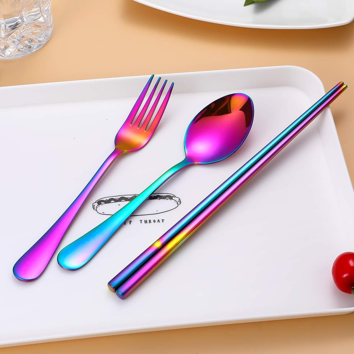 Travel Utensils,Reusable Silverware Set To Go Portable Cutlery Set with a Waterproof Carrying Case for Lunch Boxes Workplace Camping Picnic (Rainbow) - Image 6