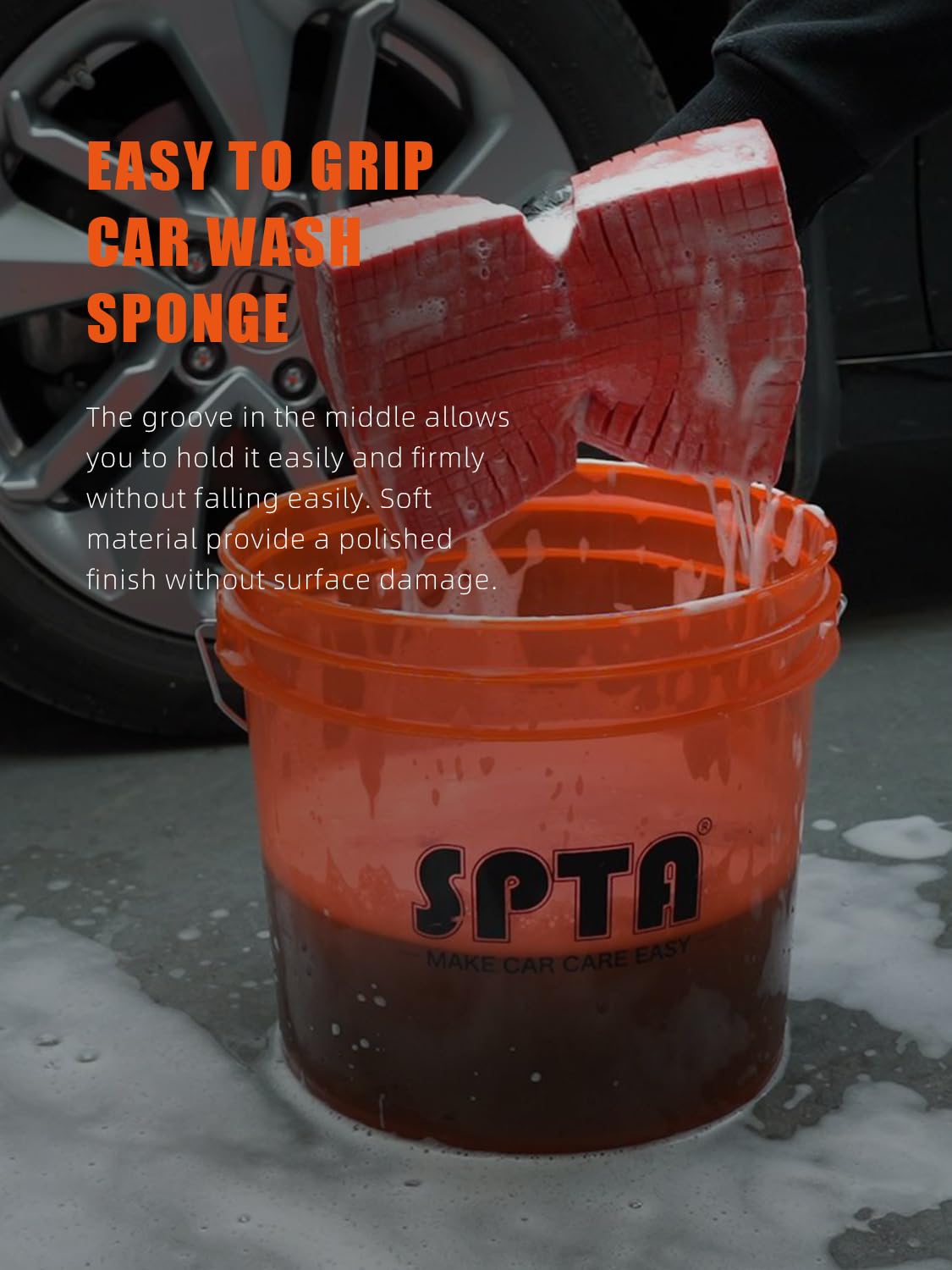 Car Wash Sponge, SPTA 3 Pack Big Red Sponge, Scratch-Free Car Cleaning Sponge, Durable Cross Cut Grid Sponge for Auto Multi Use Cleaning Washing Surfaces - Image 5
