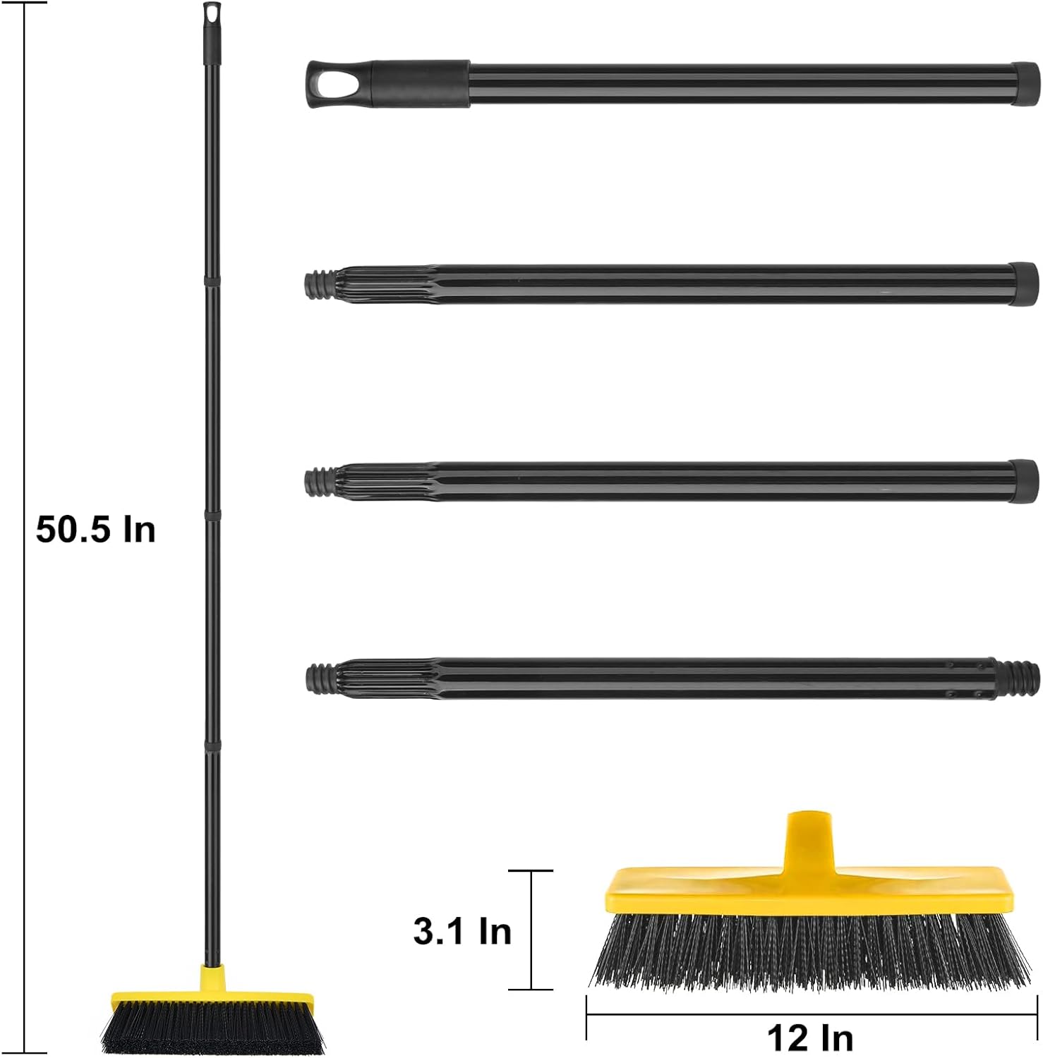 Push Broom Outdoor Indoor Broom 12" Wide,50" Long Handle with Stiff Bristles for Cleaning Scrubbing Deck Driveway Yard Patio Wood Stone Tile Floor - Image 7