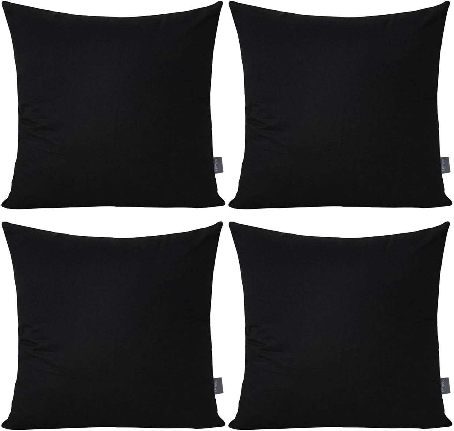 Thmyo 4-Pack 100% Cotton Comfortable Solid Decorative Throw Pillow Case Square Cushion Cover Pillowcase Sublimation Blank Pillow Covers DIY Throw Pillowcase for Sofa(18x18inch/45x45cm,Black) - Image 2