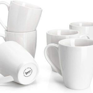 Sweese Porcelain Coffee Mugs – 16 Ounce – Set of 6, Cups for Latte, Hot Tea, Cappuccino, Mocha, Cocoa, White