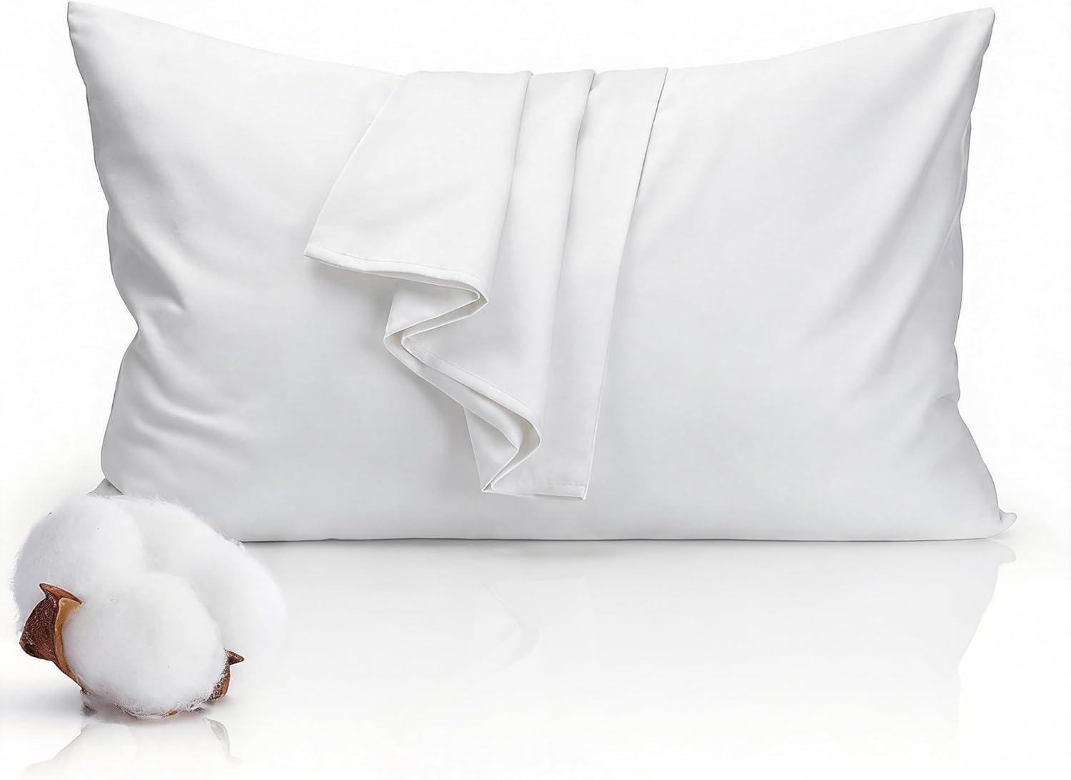 Queen Size Pillowcase Set of 1 for Better Sleep & Hair Care - 100% Cotton 500 Thread Count Silky Smooth, Envelope Closure, Wrinkle Resistant, 20"x30" (White) - Image 2