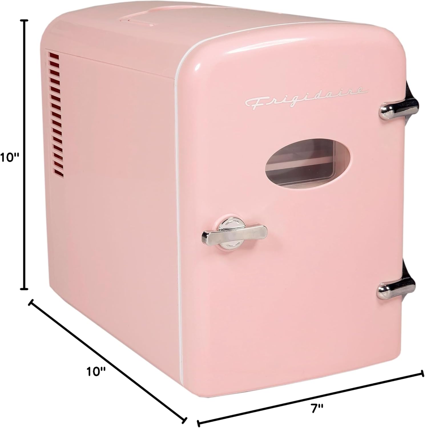 Frigidaire Pink Mini Personal Fridge Cooler, 1 Gal Capacity fits Six Cans, Includes Plugs for Home Outlet & DC Charger - 9.84" D x 7.09" W x 10.35" H - Image 7
