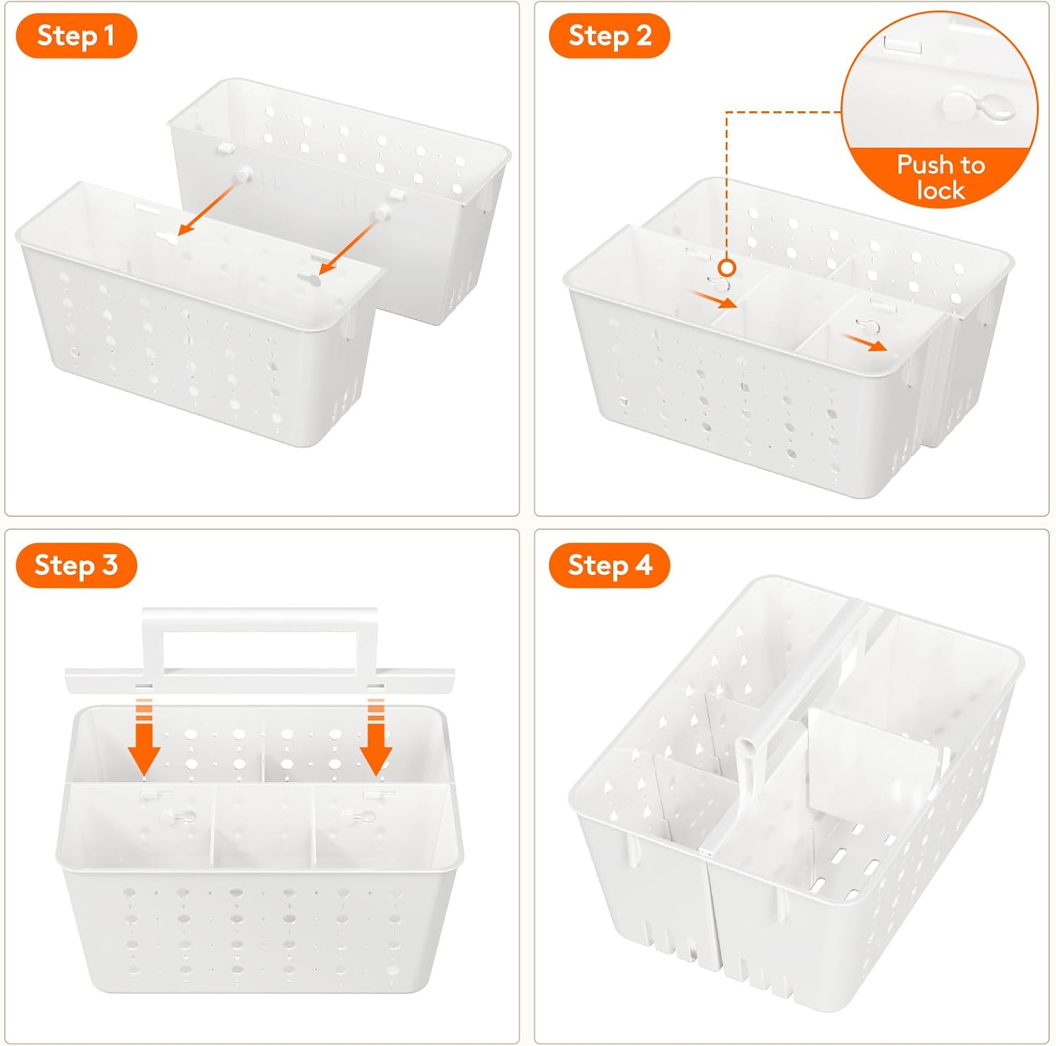 Lifewit Shower Caddy Portable, Plastic Bathroom Organizer with Handle and Holes, Hard Cleaning Basket for Toiletry Storage, College Dorm Essentials, White, 1 Pack - Image 7