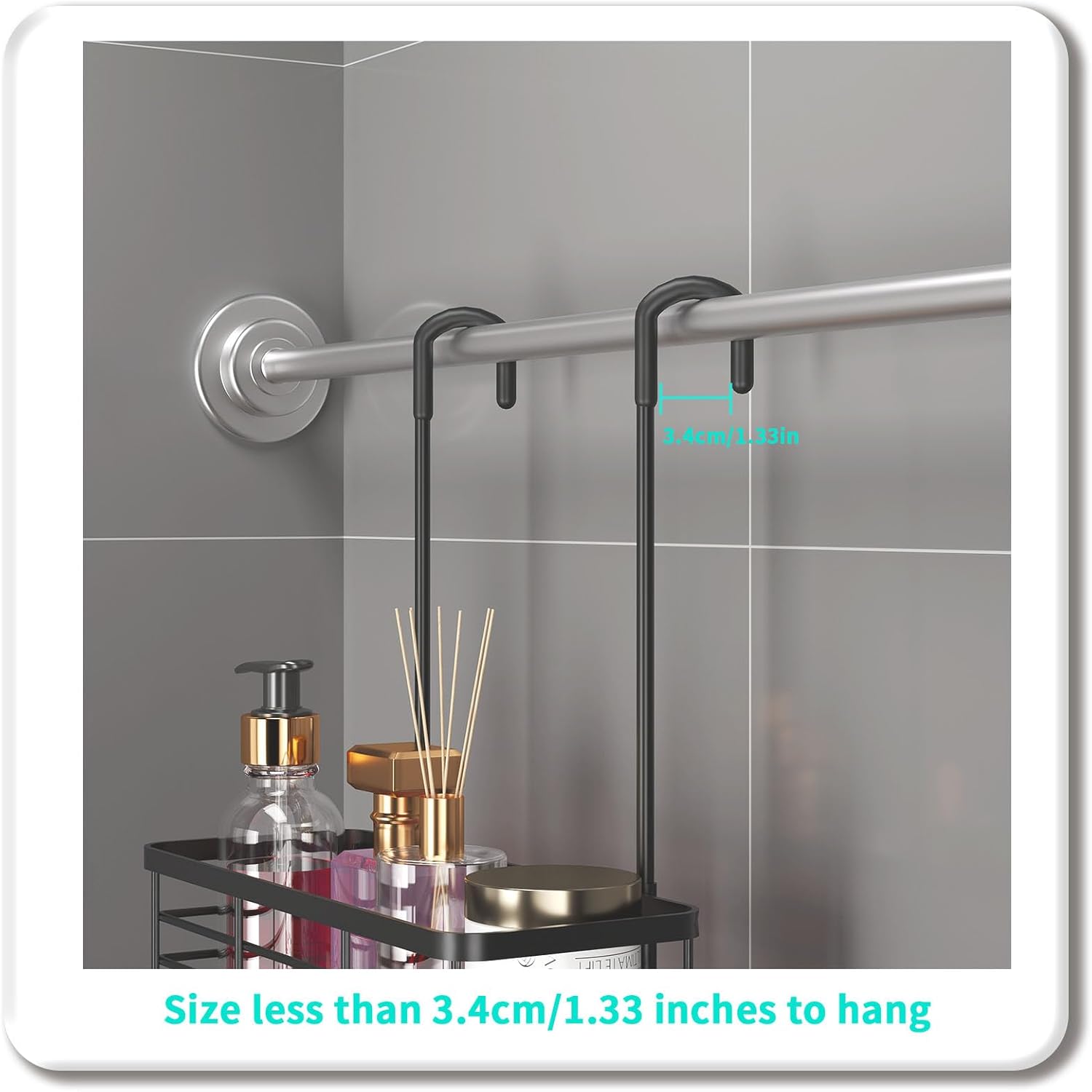 HapiRm Hanging Shower Caddy Organizer - No Drilling Shower Organizer with Hooks, Rustproof & Waterproof 304 Stainless Steel Bathroom Shelves - Black - Image 6
