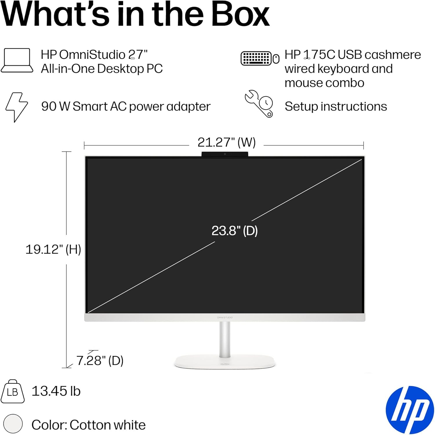 HP OmniStudio 27 inch All-in-One Desktop PC, FHD Display, AMD Ryzen 5 220, 16 GB RAM, 512 GB SSD, AMD Radeon 740M Graphics, Windows 11 Home, Cotton White, 27-cv0002 (2026) - Image 8
