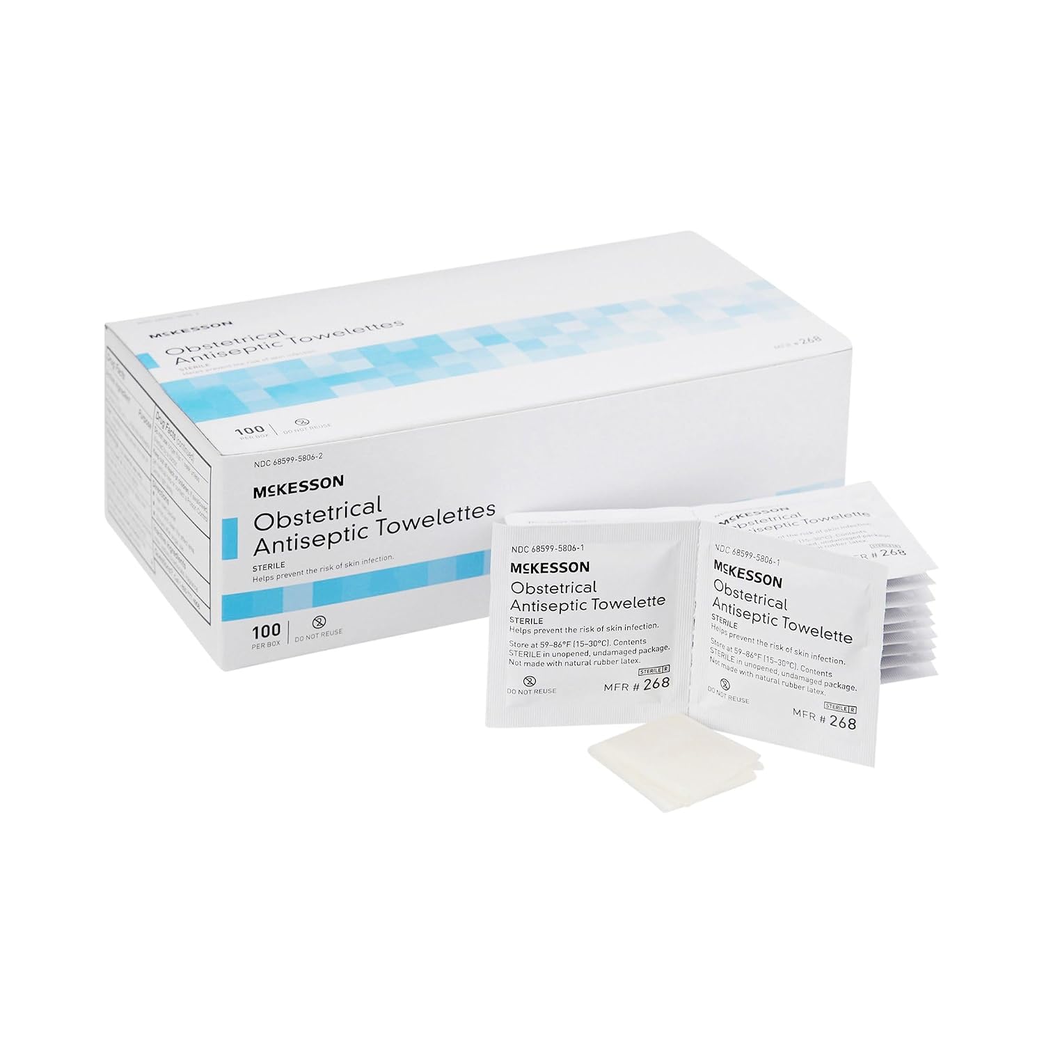 McKesson Obstetrical Antiseptic Towelettes Wipes, Sterile, Individual Packet, Clean Scent, 100 Count, 1 Pack