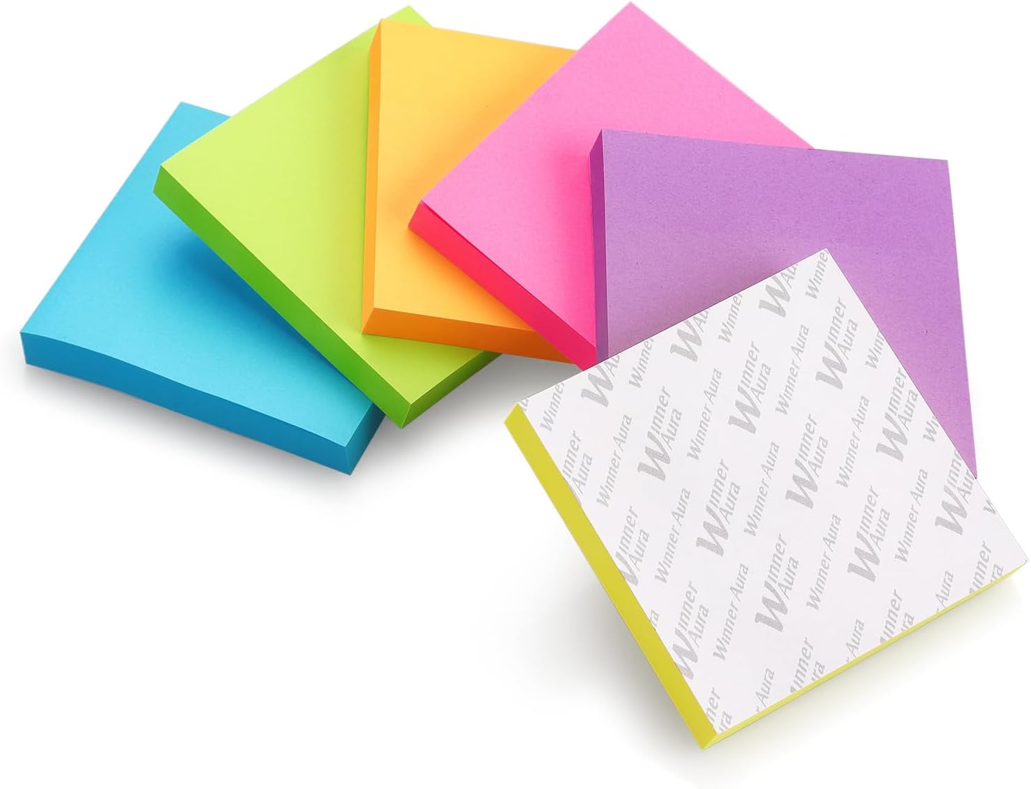 Winner Aura 3x3 Inch Bright Colors Self-Stick Sticky Notes, 6 Pack, 100 Sheets per Pad, Total 600 Sheets - Image 8