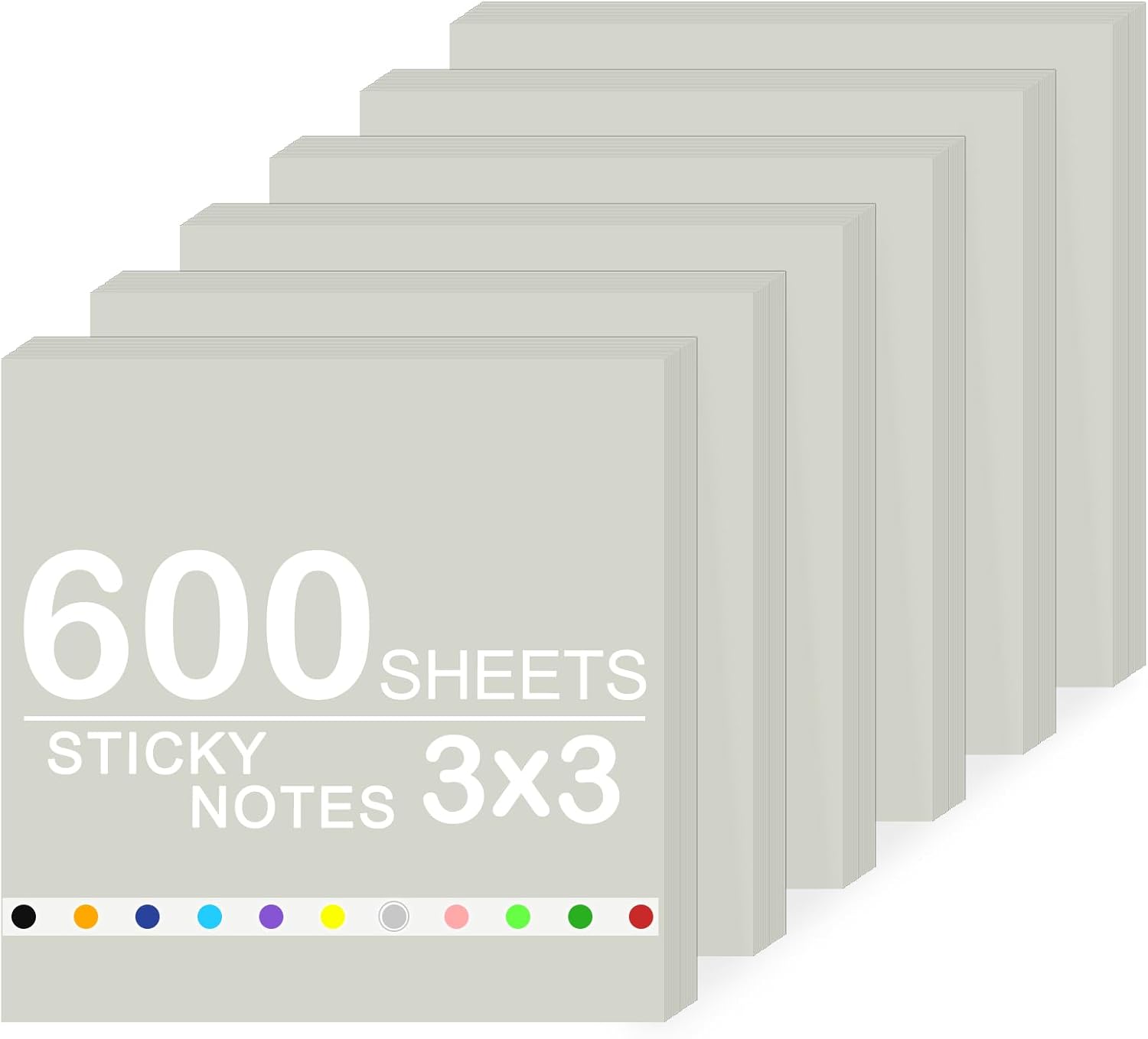 Super Sticky Notes,6 Pads Self-Stick Note Pads 3 x 3 in,600 Sheets Total Sticky Notepad Bulk Post,Office Supplies,School Supplies,Christmas Decor (Light Gray, 6 Pads Sticky Notes 3x3) - Image 2