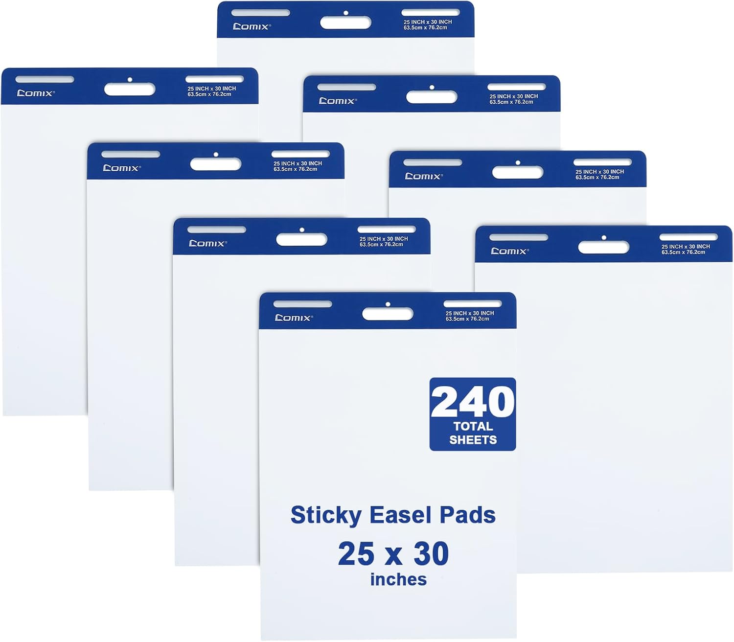 Comix Sticky Easel Pad, 25 x 30 Inches Flip Chart Paper for Teachers, Large Self Stick Easel Paper for Office School Classroom Supplies, 30 Sheets/Pad, 8 Pads/Pack - Image 2