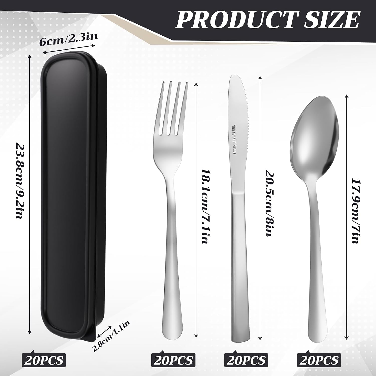 Lothee 20 Pack Travel Utensils with Case Reusable Stainless Steel Silverware Bulk Camping Cutlery Set Include Forks Knives Spoons for Work Picnic Travel and Lunchboxes, Dishwasher Safe, Black - Image 3