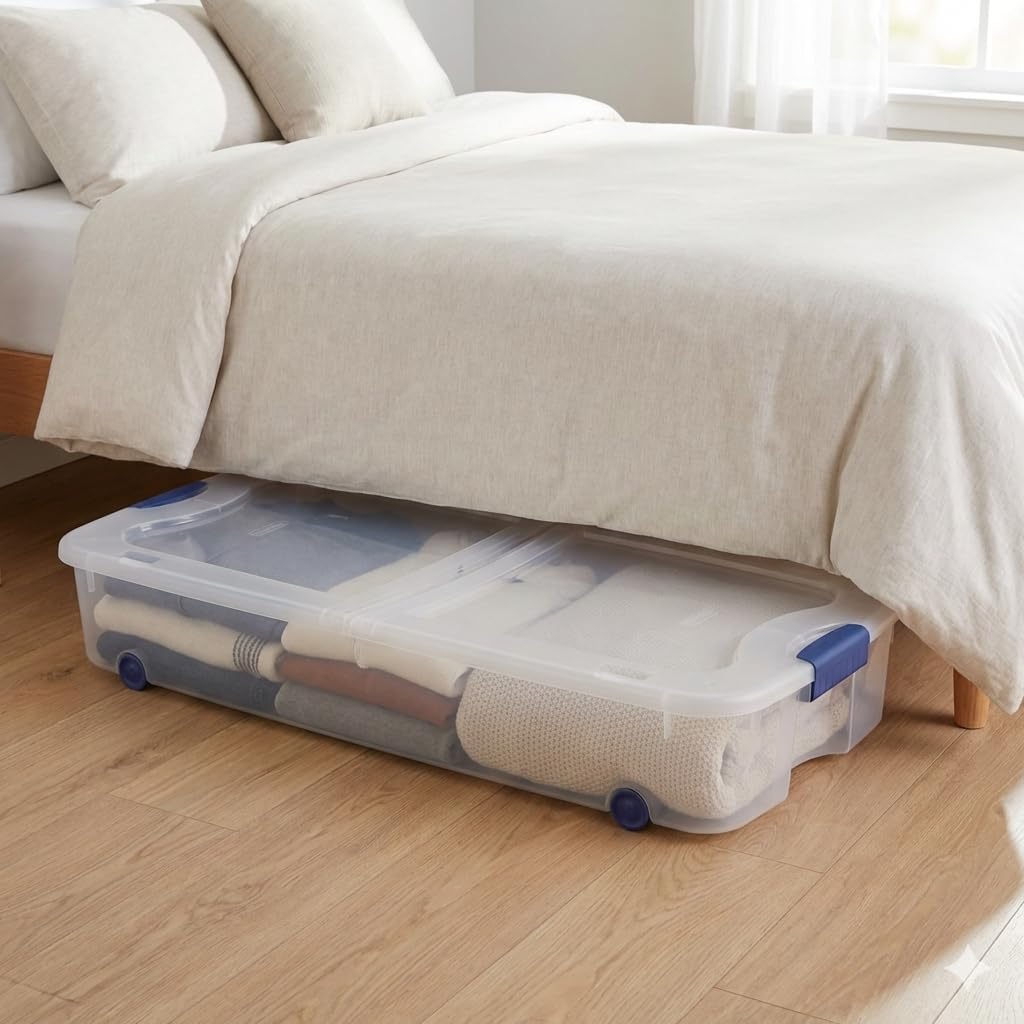 66 Quart Underbed Storage Bin with Wheels & Clear Lid, Under Bed Storage Container for Blankets, 39.5" x 20.25" x 7", Split-Lid Design & Smooth Gliding Wheels - Image 8