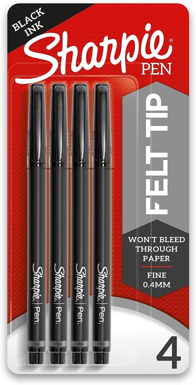 Sharpie Felt Tip Pens, Fine Point (0.4mm), Black, 4 Count - Art Markers, Journaling, Drawing - Image 2