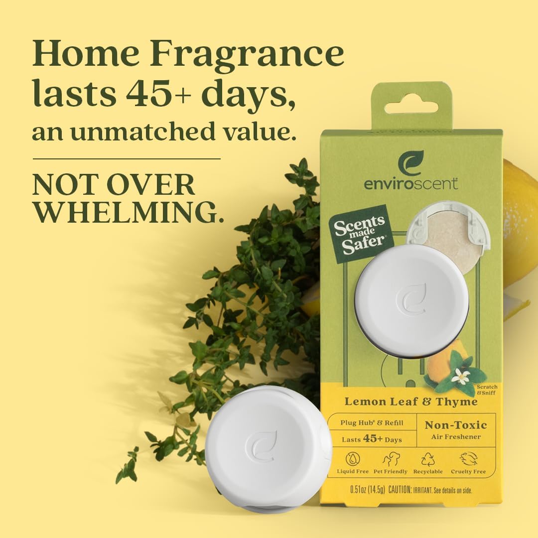 Enviroscent Non Toxic Air Freshener (Lemon Leaf & Thyme) Plug-in Home Fragrance Last 45+ Days | Kit includes 1 Refillable Plug In Warmer & 1 Scent Refill - Image 4