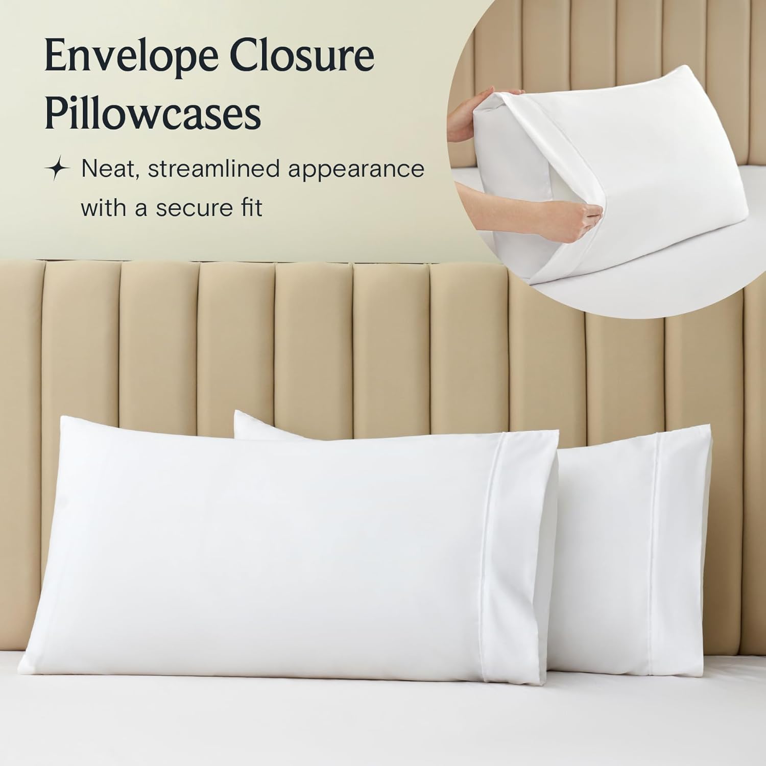 LuxClub Collection Pillowcases 2 Pack - Eco Friendly Wrinkle Free Cooling Pillow Cases with Satin Trim - Machine Washable Hotel Bedding Silky Soft - White Standard/Queen - Image 3