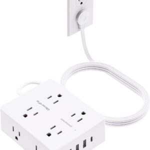 Olcorife Flat Plug Power Strip with 10 FT Extension Cord, 8 Outlets 4 USB Ports(1 USB C), 3 Sided Outlet Extender for Home Office Travel Dorm Room Essentials, White