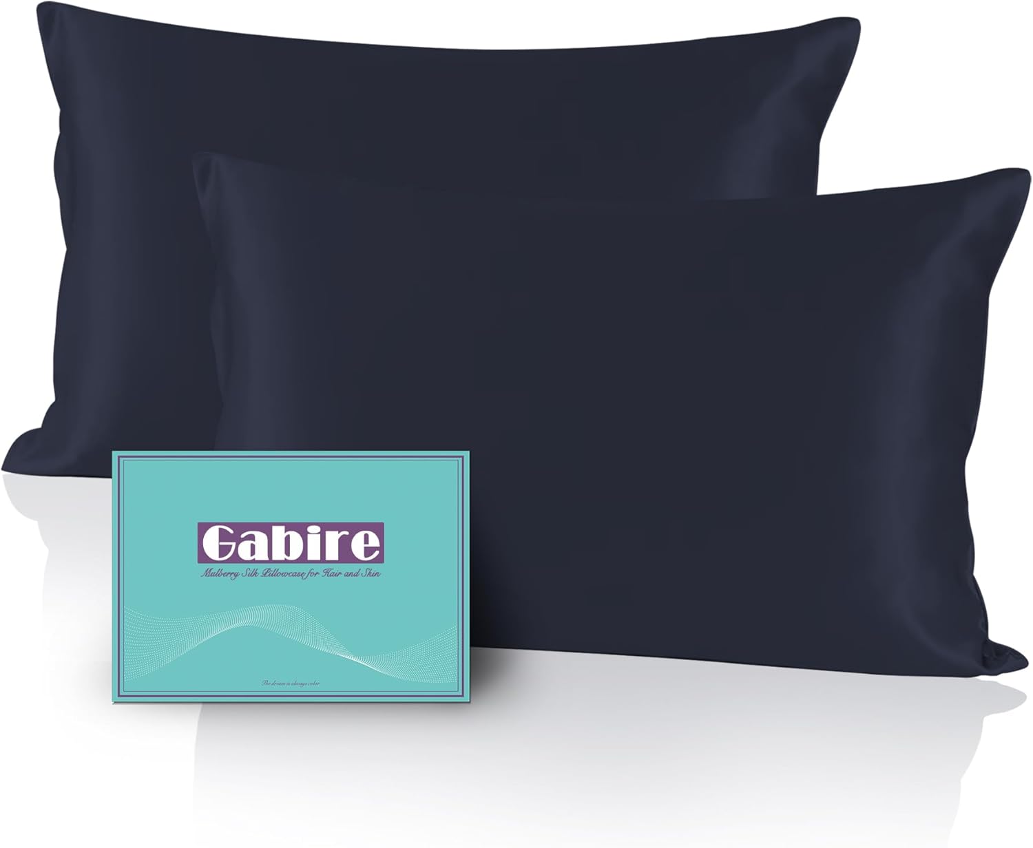 Gabire Mulberry Silk Pillowcases Set of 2, Both Sides Real Silk Pillowcase for Hair and Skin Prevent Acne Pillowcase Organic Silk Pillow case 2 Pack with Hidden Zipper, Navy Blue, Standard (20"×26") - Image 2