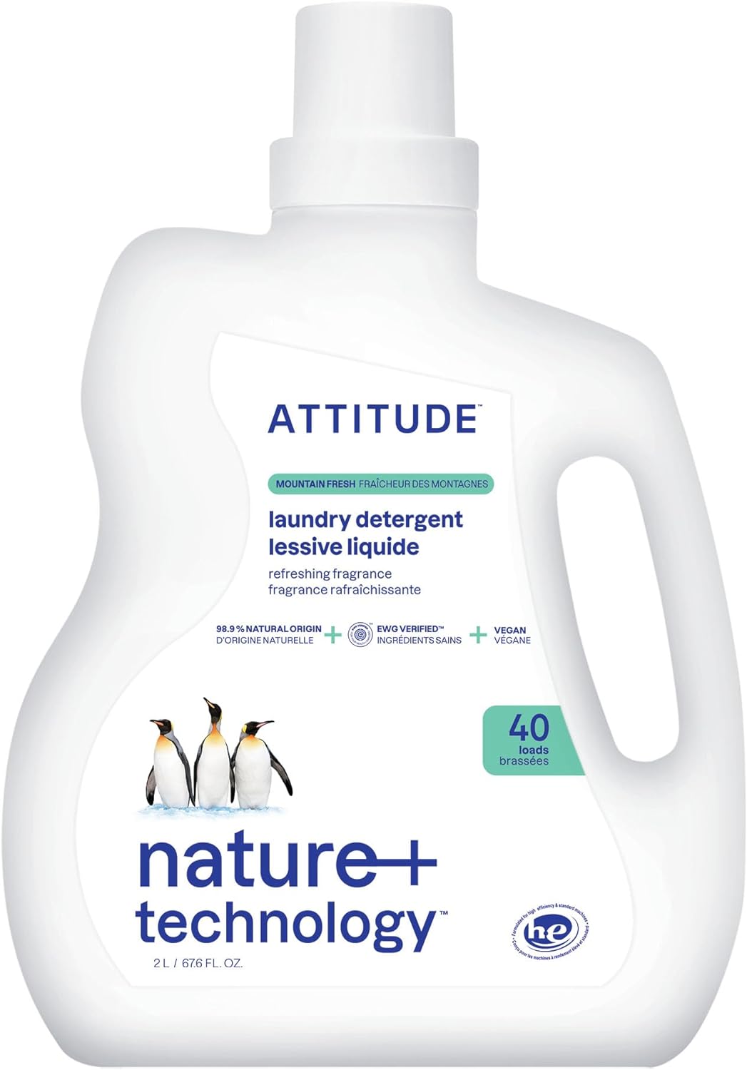 ATTITUDE Liquid Laundry Detergent, EWG Verified, HE Compatible, Plant-Based & Vegan, Natural Laundry Soap, Mountain Fresh Scent, 40 Loads, 67.6 Fl Oz - Image 2