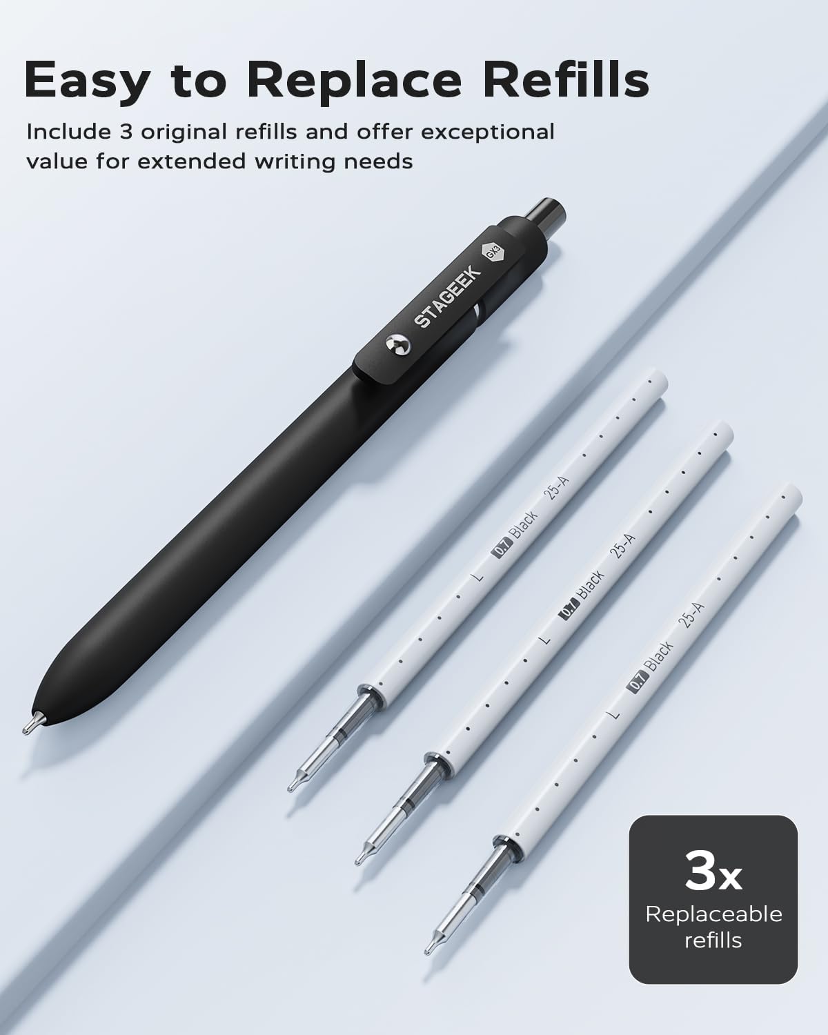 STAGEEK Black Gel Pens GX3, 6 Pcs Fine Point Smooth Writing Pens with 3 Extra Refills, Quick Dry Black Ink Pens for Journaling, Office, Note Taking, School Supplies, Nurse Aesthetic(Black Gray White) - Image 3