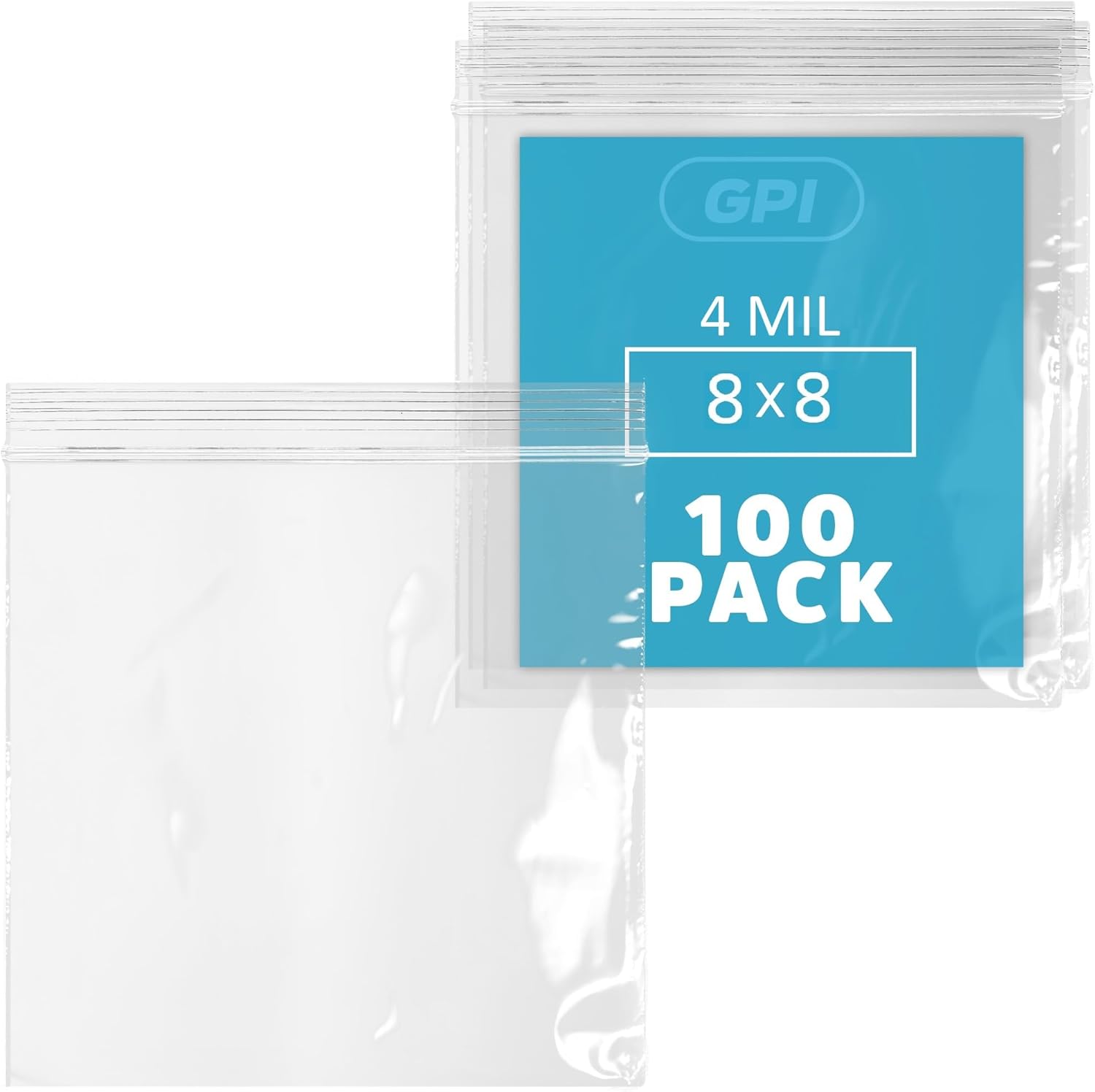 GPI - 100 Count 8" X 8" Zip Bags, Heavy-Duty 4 Mil Thick, Clear Reclosable Zipper Poly Baggies With Resealable Zip Top Lock For Storage & Packaging, Food, Tools, Sharp Objects, etc. - Image 2