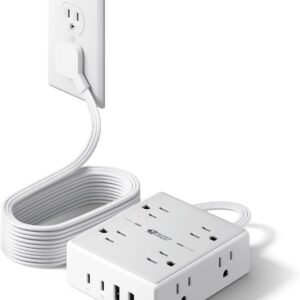 10Ft Extension Cord with Multiple Outlets, Flat Plug Surge Protector Power Strip 10 Ft Long Cord, 8 Outlets & 4 USB Ports (2 USB C), Desk Charging Station for Home Office, College Dorm Room Essentials