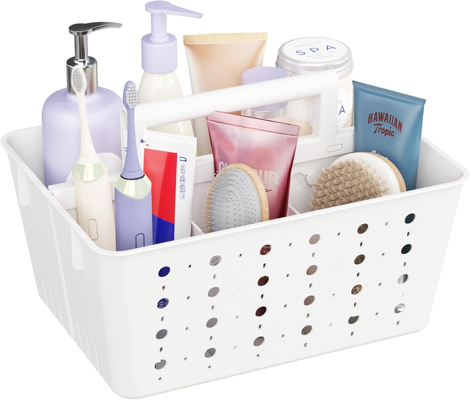 Lifewit Shower Caddy Portable, Plastic Bathroom Organizer with Handle and Holes, Hard Cleaning Basket for Toiletry Storage, College Dorm Essentials, White, 1 Pack - Image 2